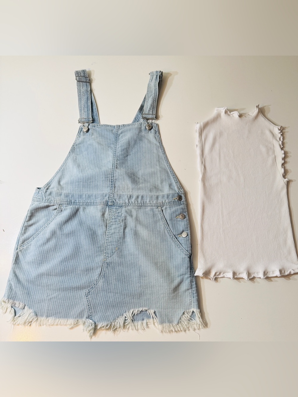 FREE PEOPLE Light Blue Denim Overall Dress with FREE PEOPLE TOP!
